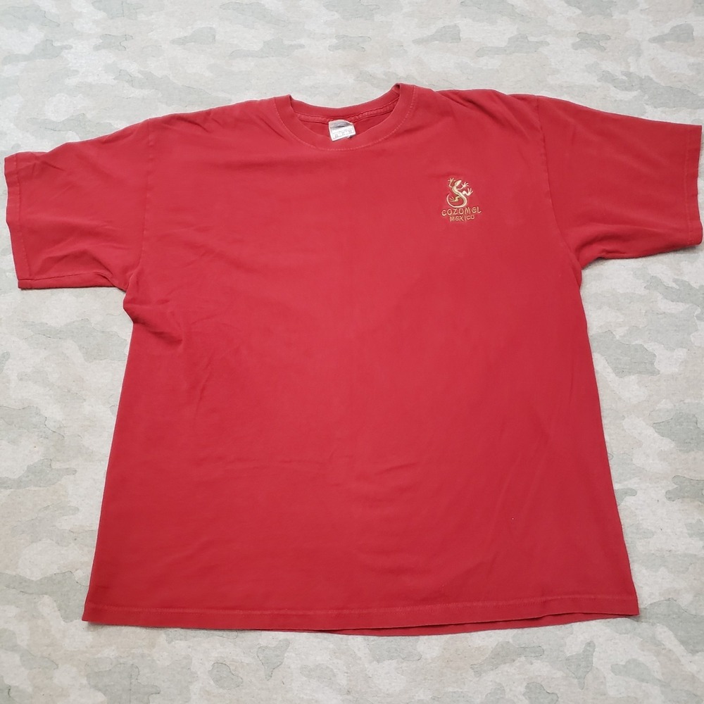 Vintage Yazbek Shirt Mens XL Red Short Sleeve Embroidered Iguana
